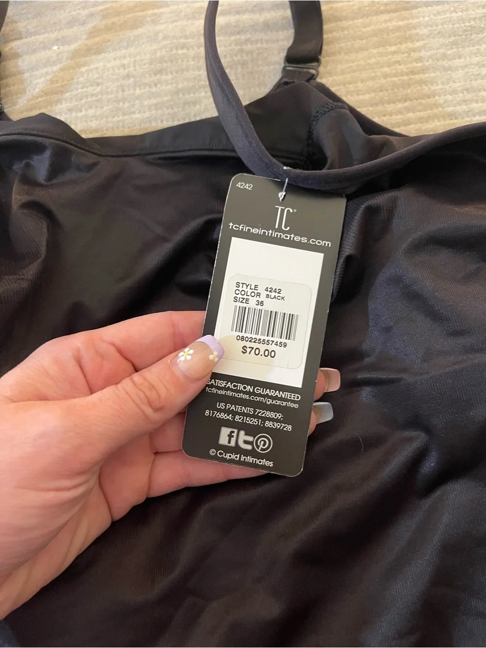 TC Fine Intimates Wonderful Edge Waist Firm Control Shaping Cami Black 36 NWT